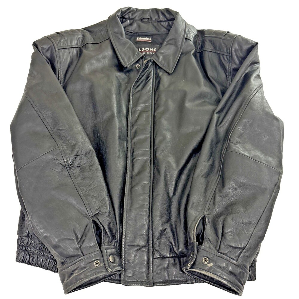 Wilsons Leather Black Bomber Jacket Men’s Size XL Full Zip 3M Thinsulate